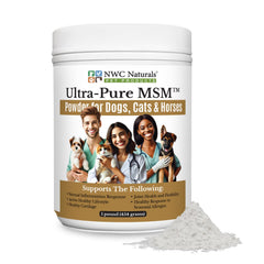 NWC Naturals Ultra-Pure MSM poudre pour chiens et chats, soutien mobilité et articulation.
