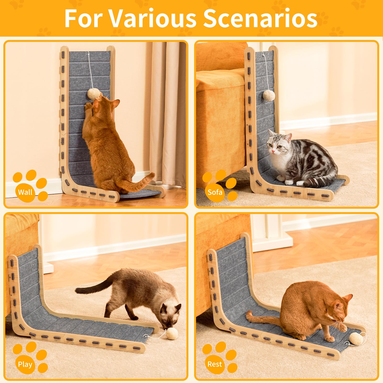 Nxwjoy tapis griffage chat feutre gris, vue assemblage simple, installation rapide.
