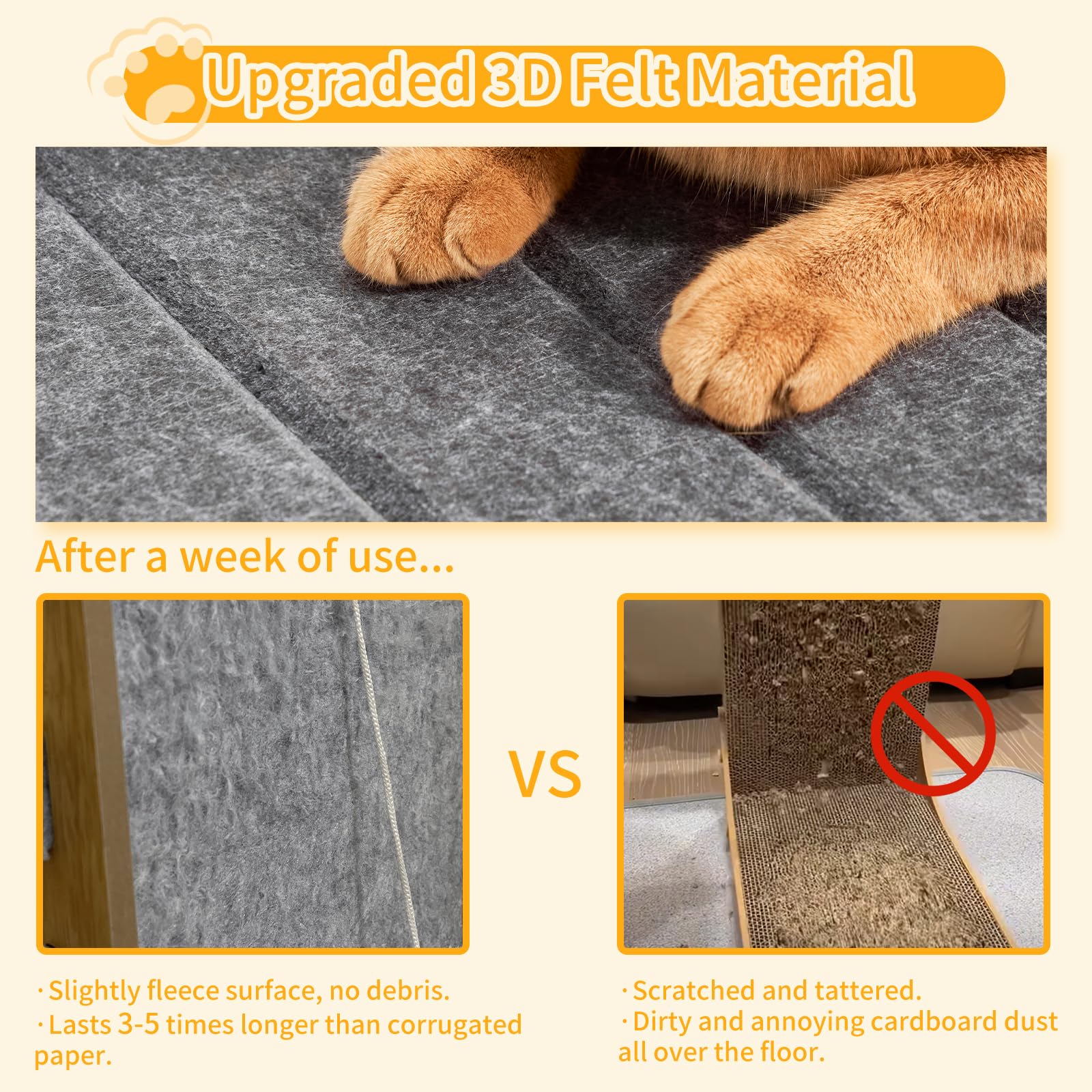 Nxwjoy tapis griffage chat feutre gris, vue double-face, prolonge l’usage.
