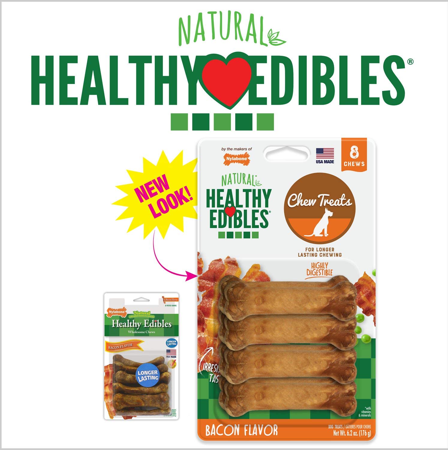 Nylabone friandises bacon en 3 paquets pour chiens XS, pratique.