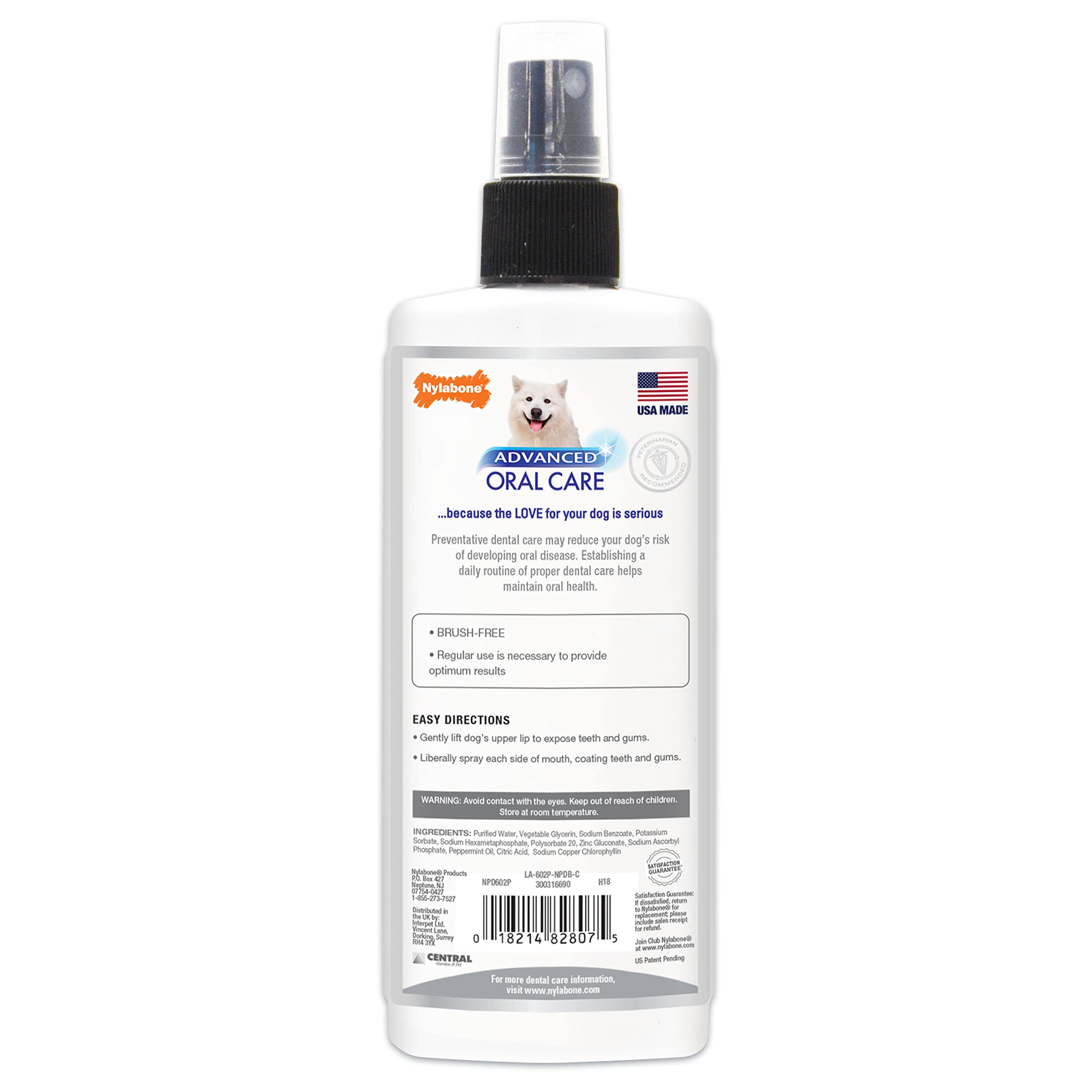 Nylabone Advanced Oral Care Spray : utilisation simple 1 à 2 fois par jour.