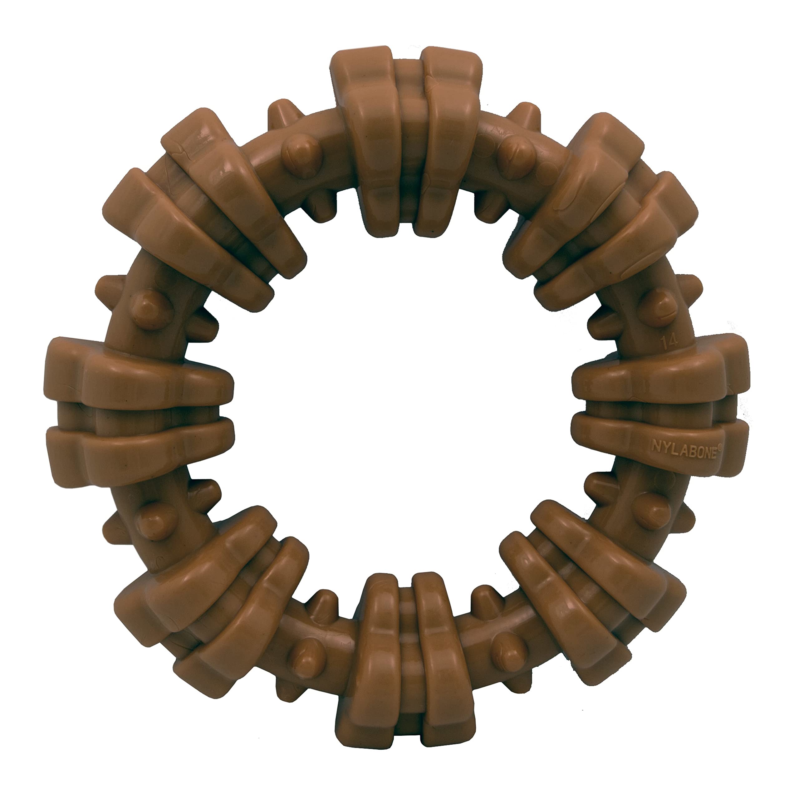 Anneau texturé Nylabone, jouet durable pour grands chiens, démonstration de la surface rugueuse.