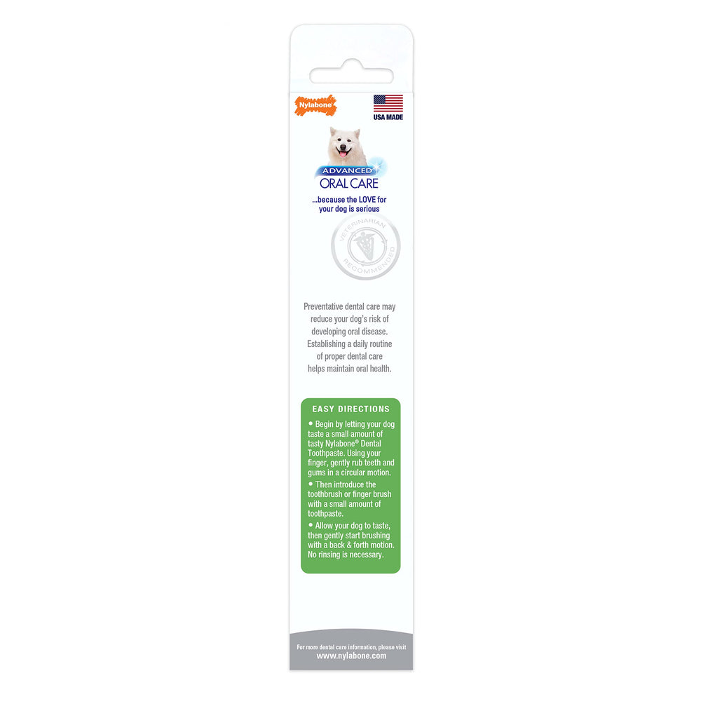 Dentifrice pour chien Nylabone, goût cacahuète apprécié par votre compagnon.
