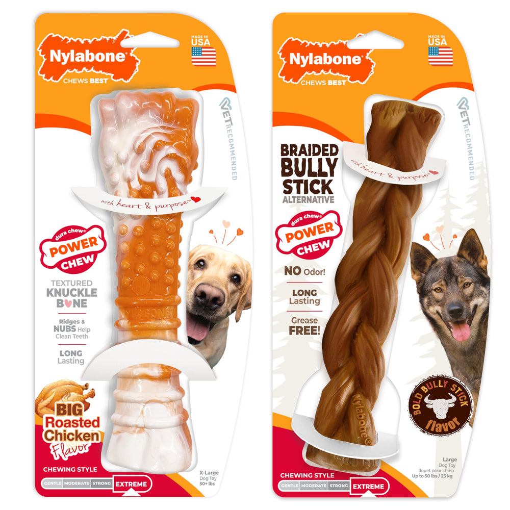 Nylabone bully-stick tressé pour gros chiens et mastication longue.