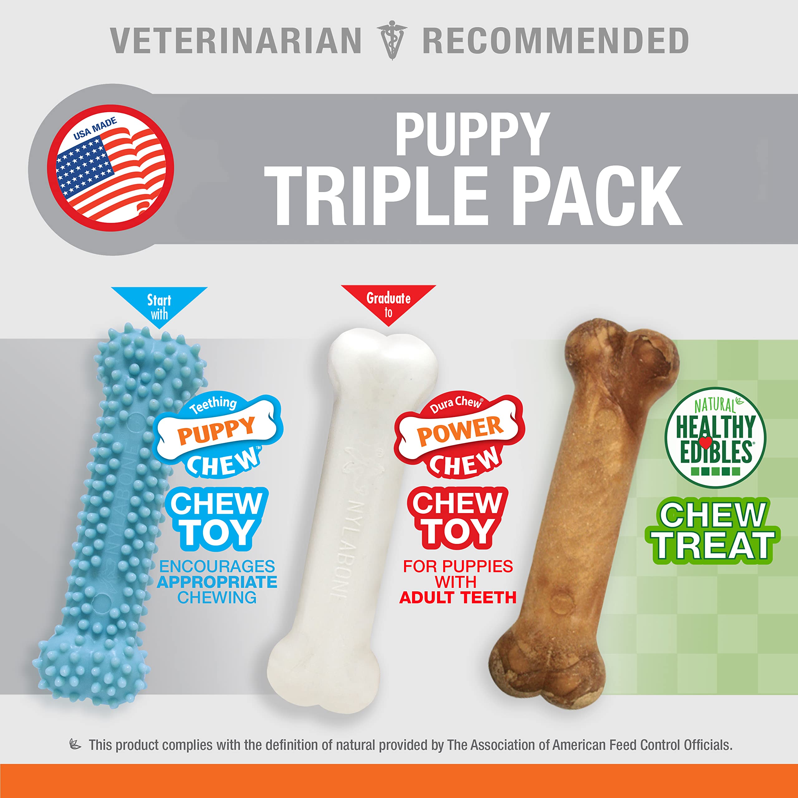 nylabone chiot - friandise digeste bleu bacon, récompense saine après le jeu