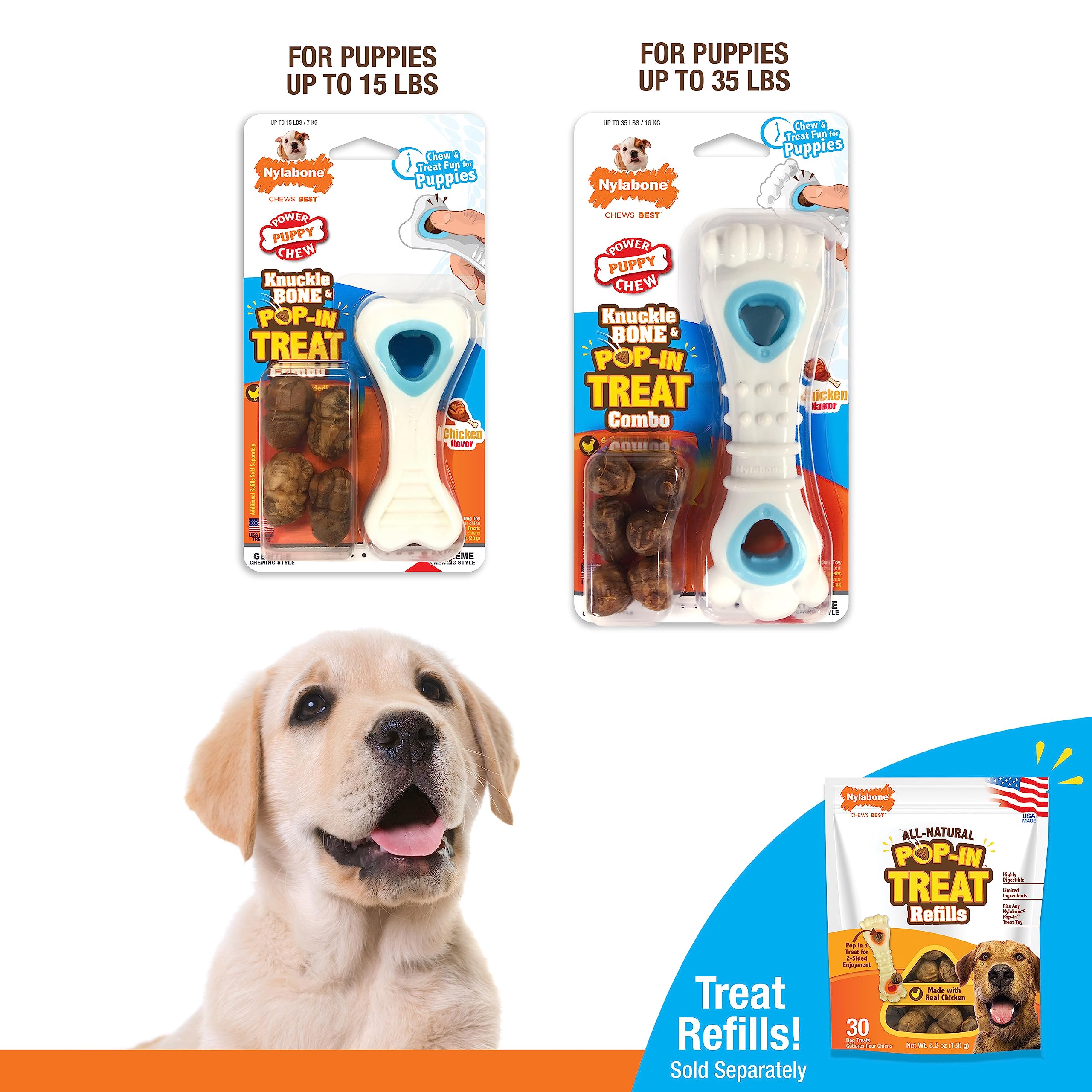 Nylabone chiot moyen 16 kg, taille adaptée.