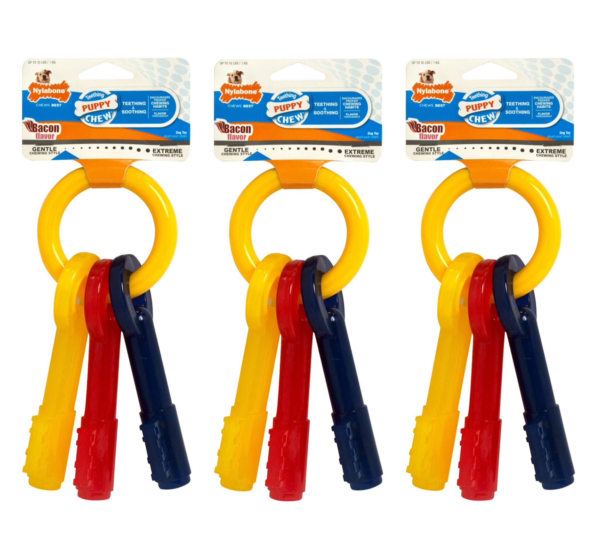 Nylabone Clés de dentition chiot bacon, pour mâcher sainement et apaiser les poussées.