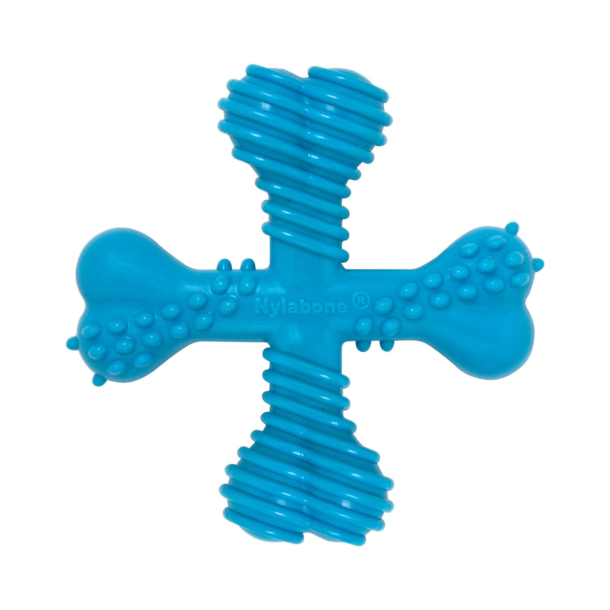 Nylabone Comfort Hold X-Bone vue 4 faces, prise en main stable lors de la mastication.