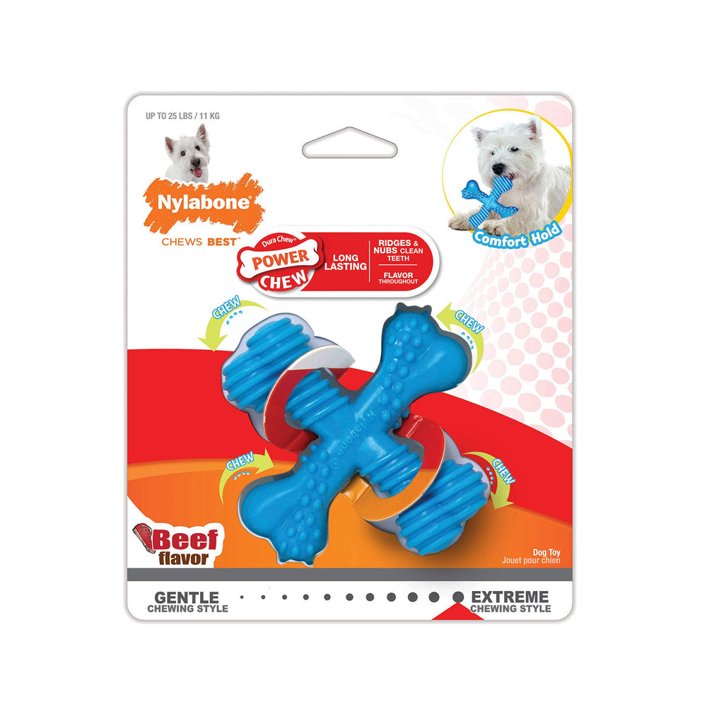 Nylabone Comfort Hold X-Bone saveur boeuf, goût durable tout au long du jeu.