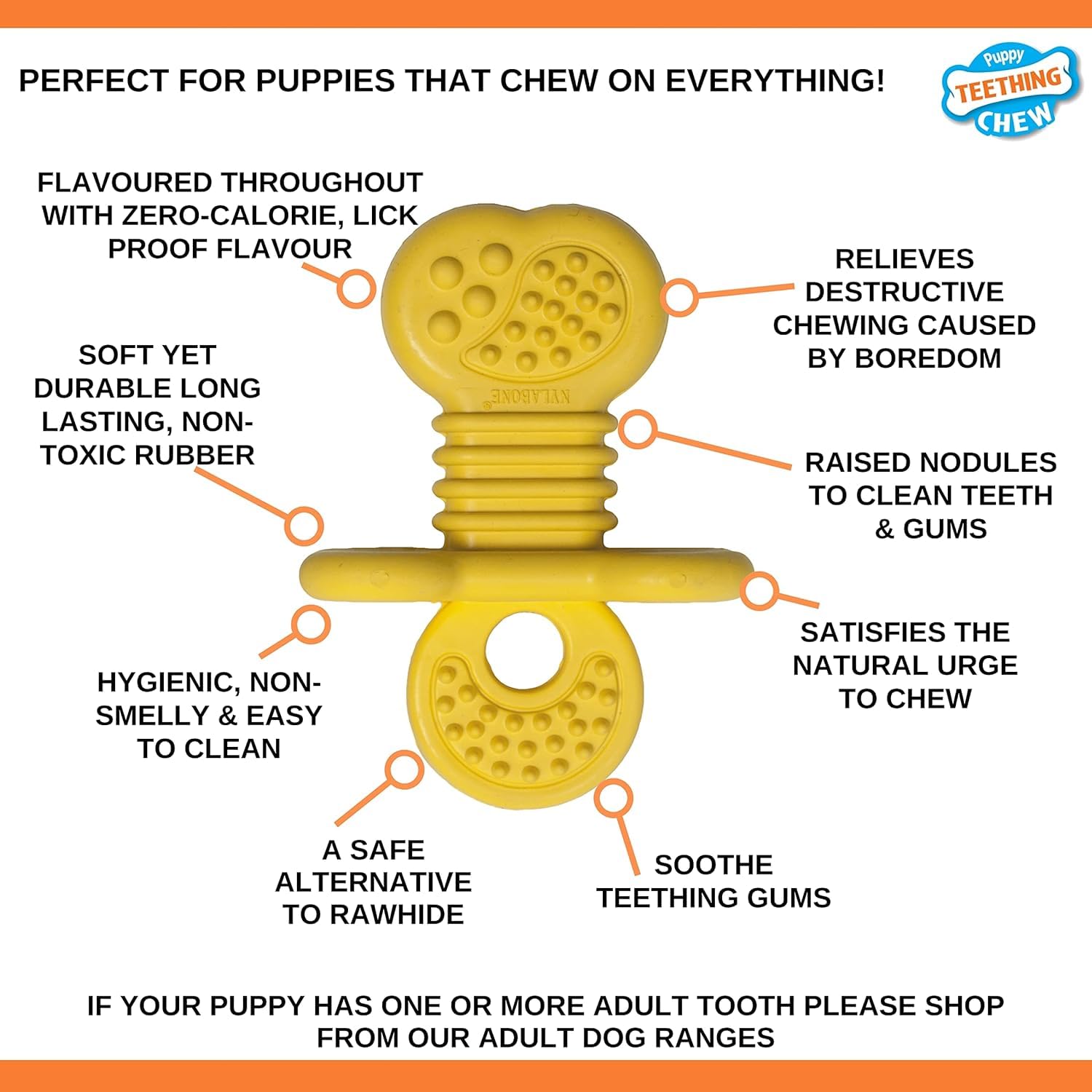 Nylabone Design convivial chiot caoutchouc vanille, forme unique pour distraire et apaiser.