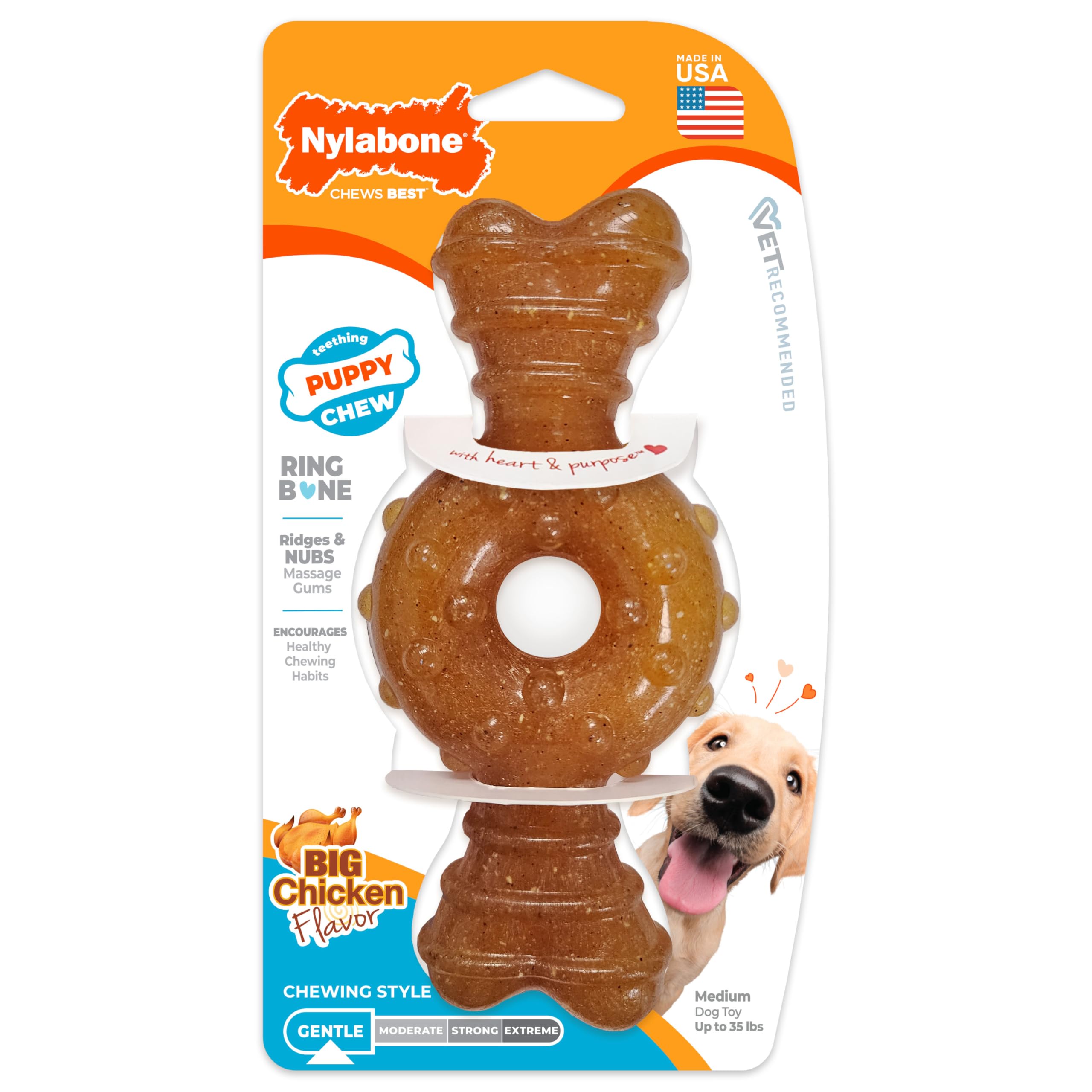 Nylabone Design sûr, jouet de mastication fiable pour chiots.
