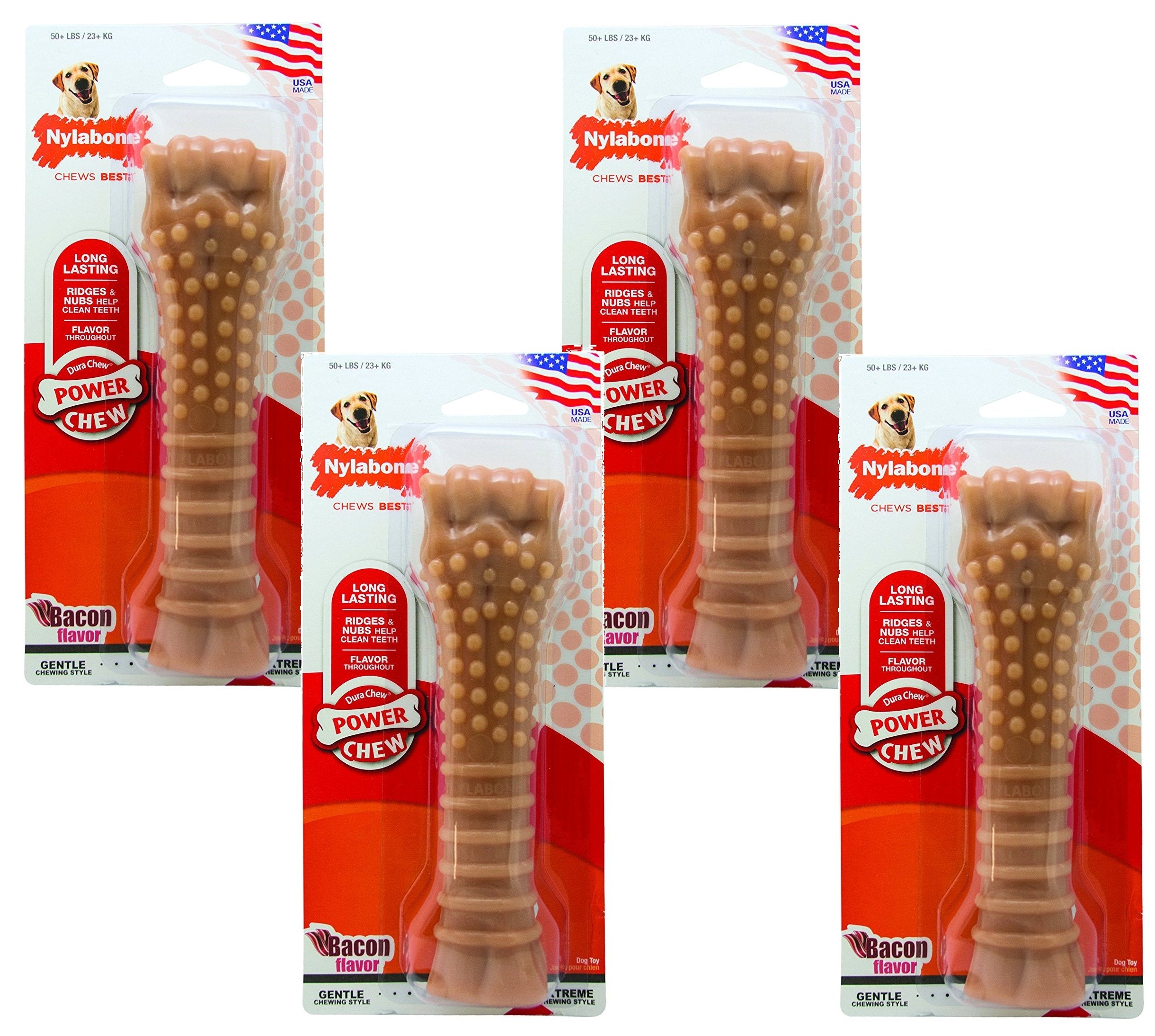 Nylabone DuraChew Bacon – ensemble 4, idéal pour satisfaire l'envie de mâcher et canaliser l'énergie.
