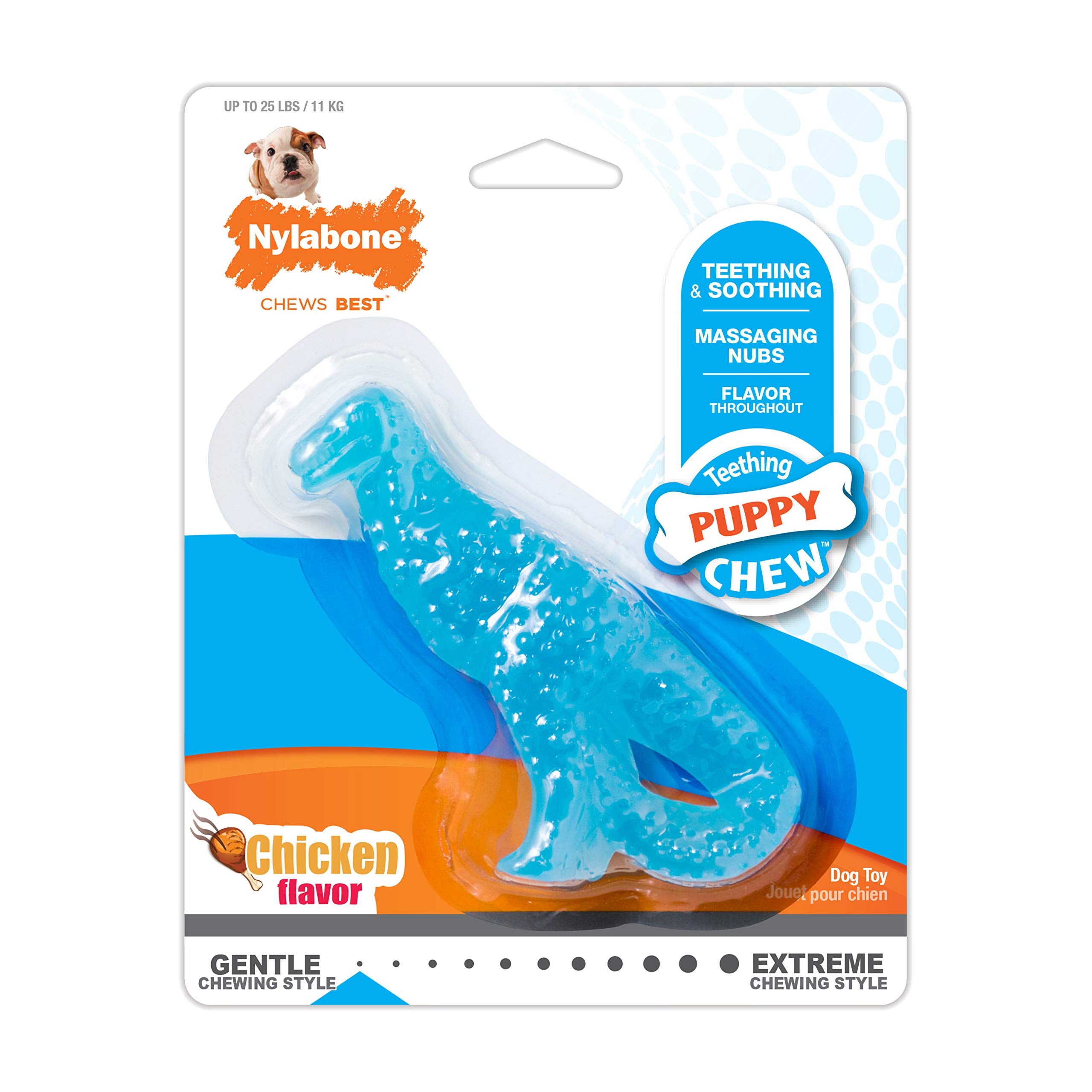 Jouet congélable Nylabone pour chiot, offre une sensation rafraîchissante pendant la dentition.