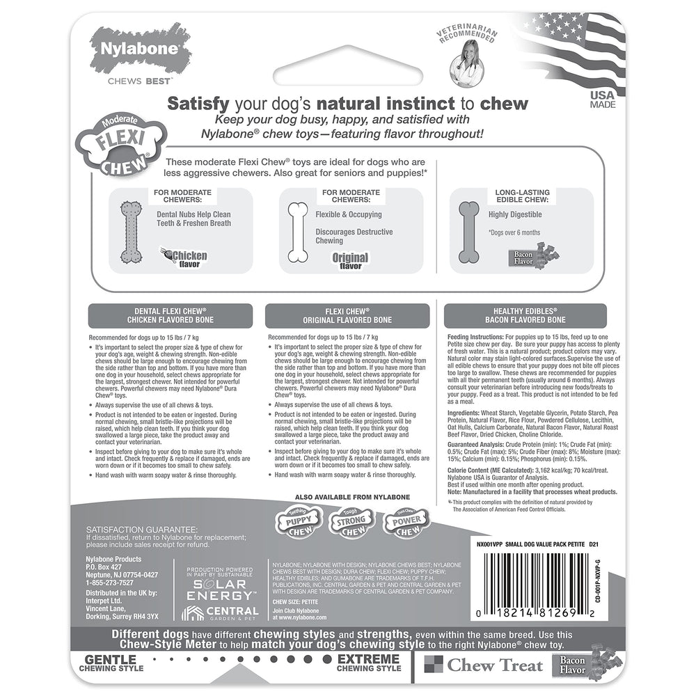 Nylabone Flexi Chew fabriqué aux Etats‑Unis, assurance qualité.