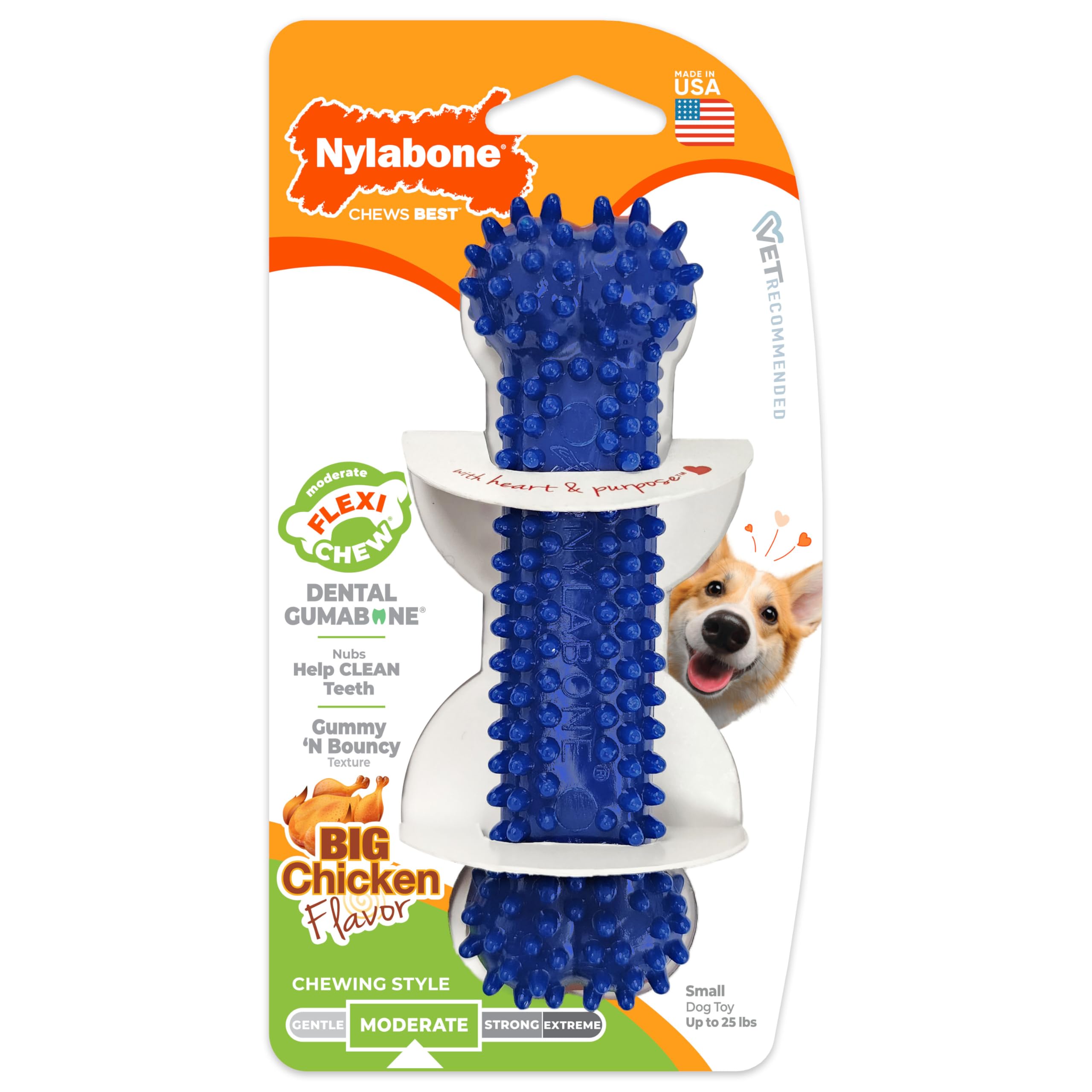 Nylabone Flexi Chew design dentaire doux, stimule le mordillement sans danger.