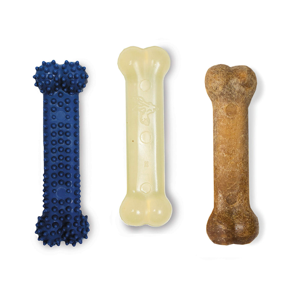 Nylabone Flexi Chew texture gommeuse poulet, plaisir durable pour chiens modérés.