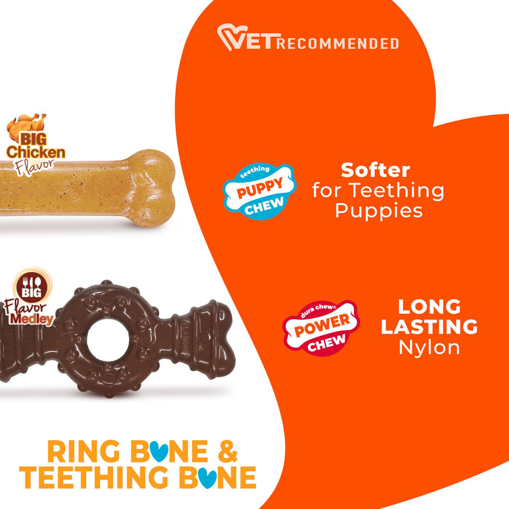 Nylabone forme anneau petit chien: adapté pour chiots jusqu’à 7 kg.
