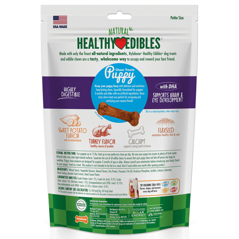 Format petite bouchée Nylabone, adapté chiots jusqu'à 15 lb.