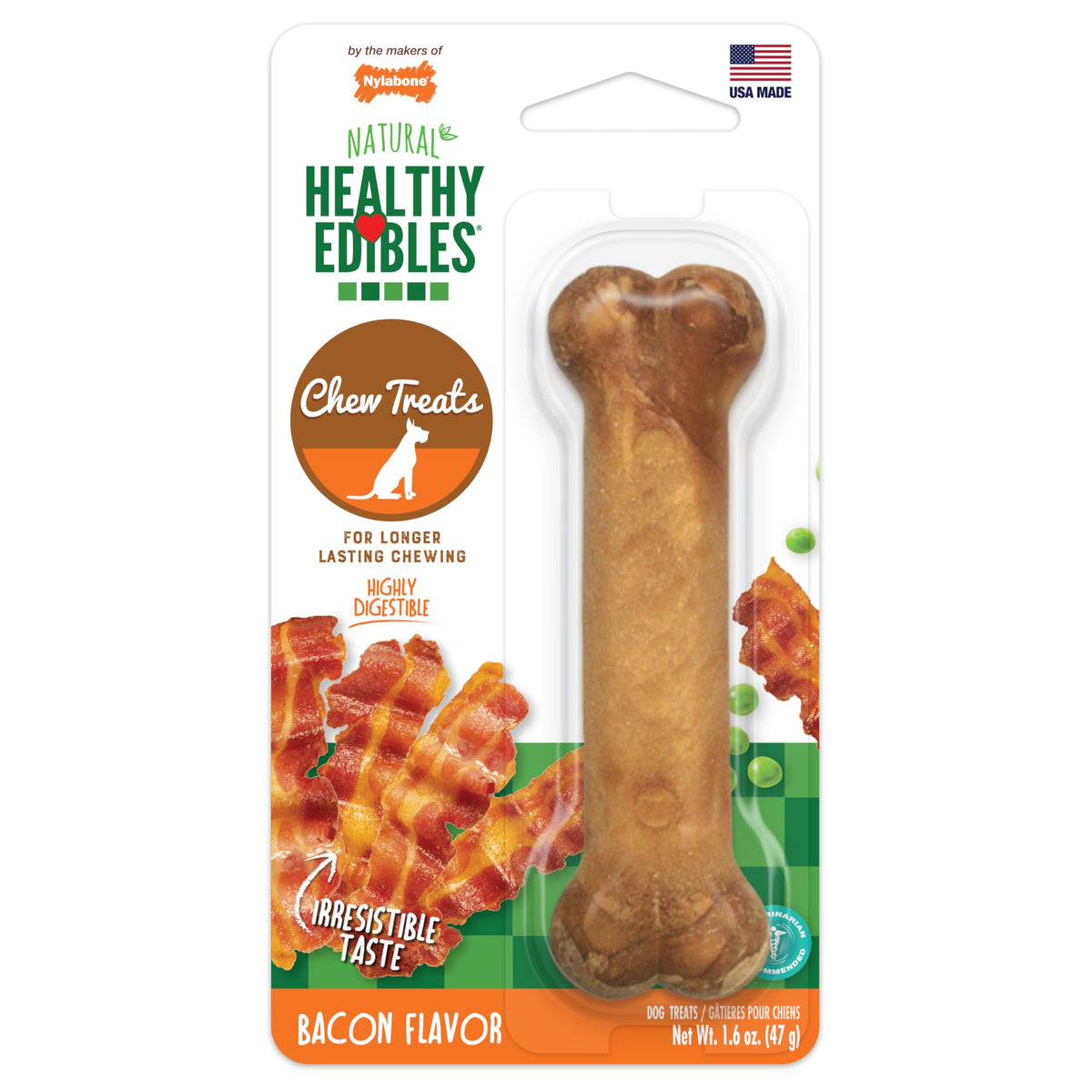 Friandise Nylabone os bacon format petit, durable pour petit chien.