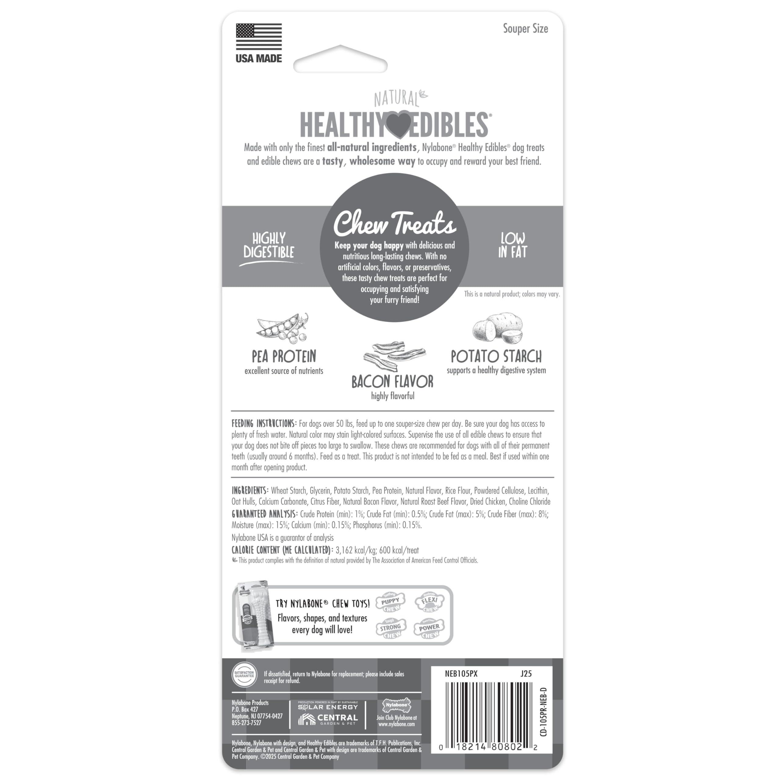 Nylabone Healthy Edibles bacon fournit des vitamines et minéraux supplémentaires.