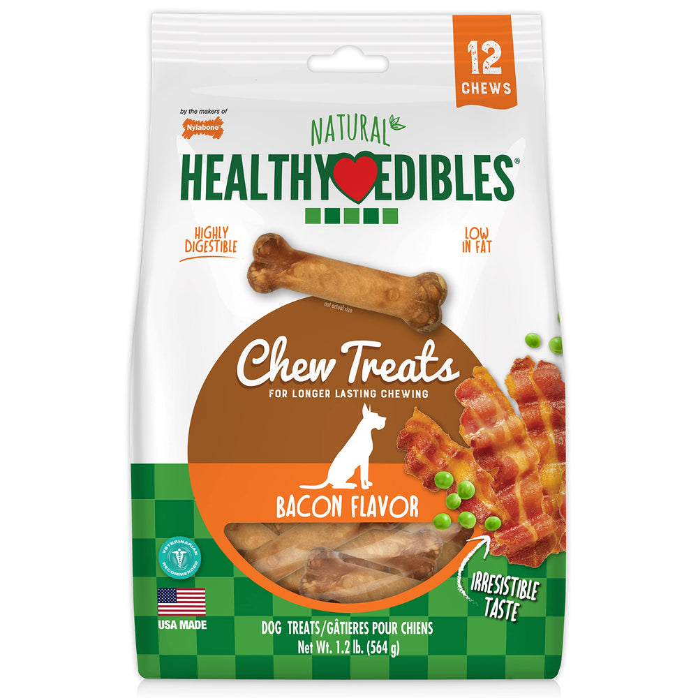 Nylabone Healthy Edibles Bacon – emballage, friandise naturelle idéale pour récompenser pendant l'entraînement.
