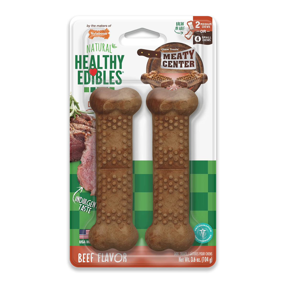 Nylabone Healthy Edibles centre gourmand, récompense savoureuse et durable lors des séances de jeu.