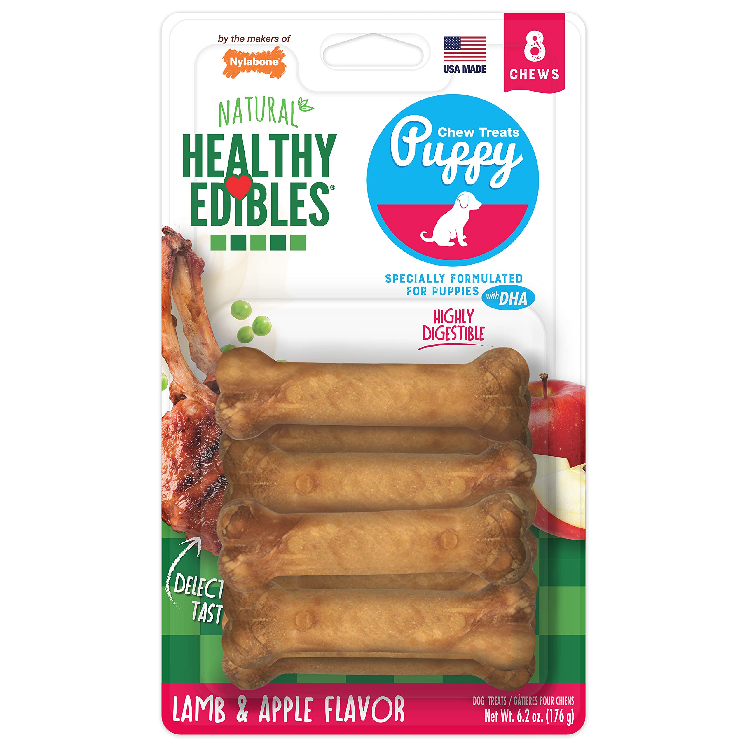 Nylabone Healthy Edibles pour chiot: friandise agneau-pomme durable pour chiots