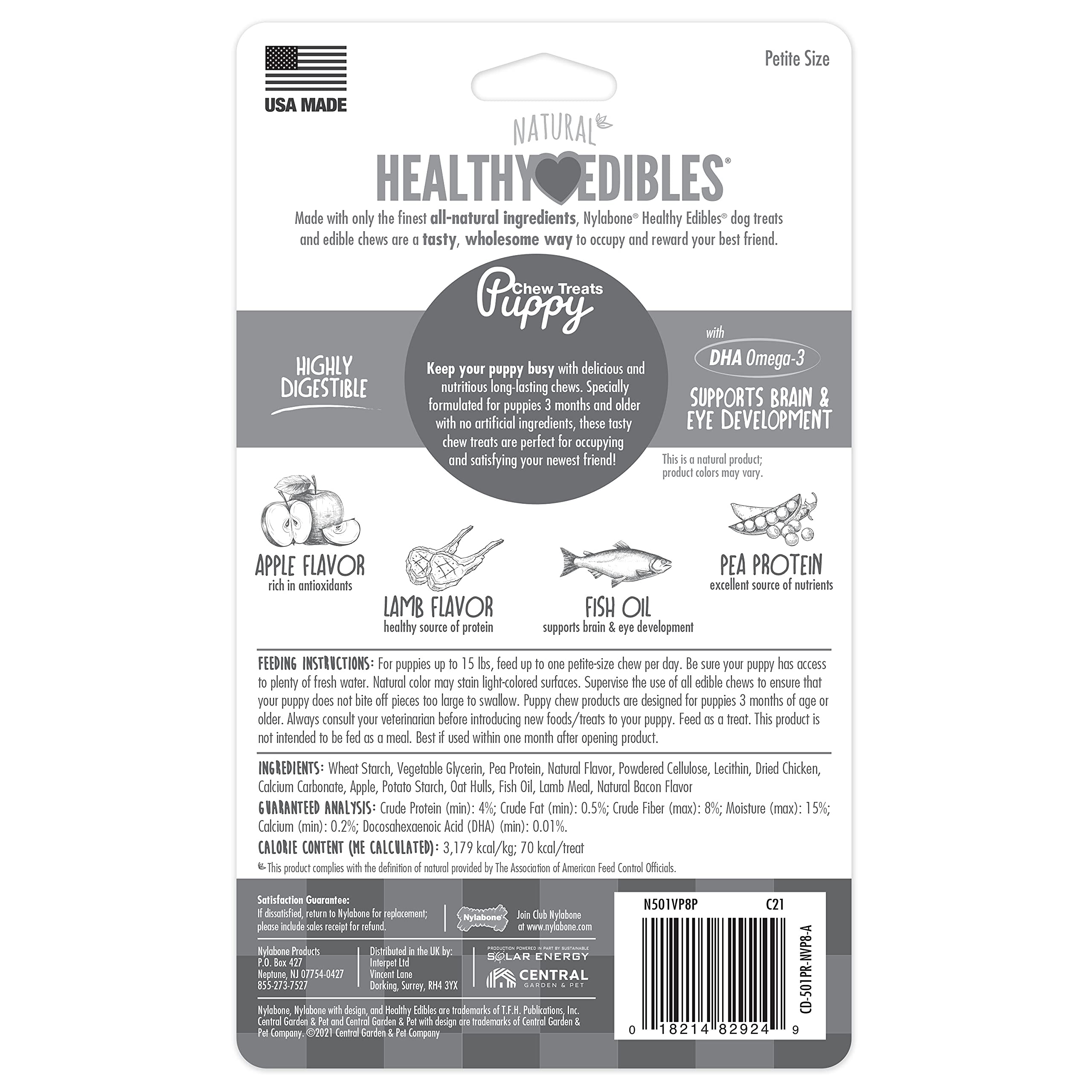 Nylabone Healthy Edibles sans sel ajouté saveur agneau-pomme pour chiots