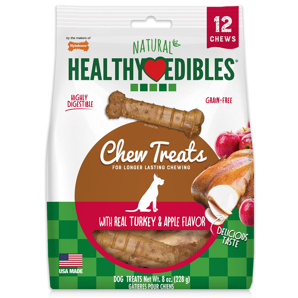 Nylabone Healthy Edibles friandise dinde-pomme, os durable pour chiots XS