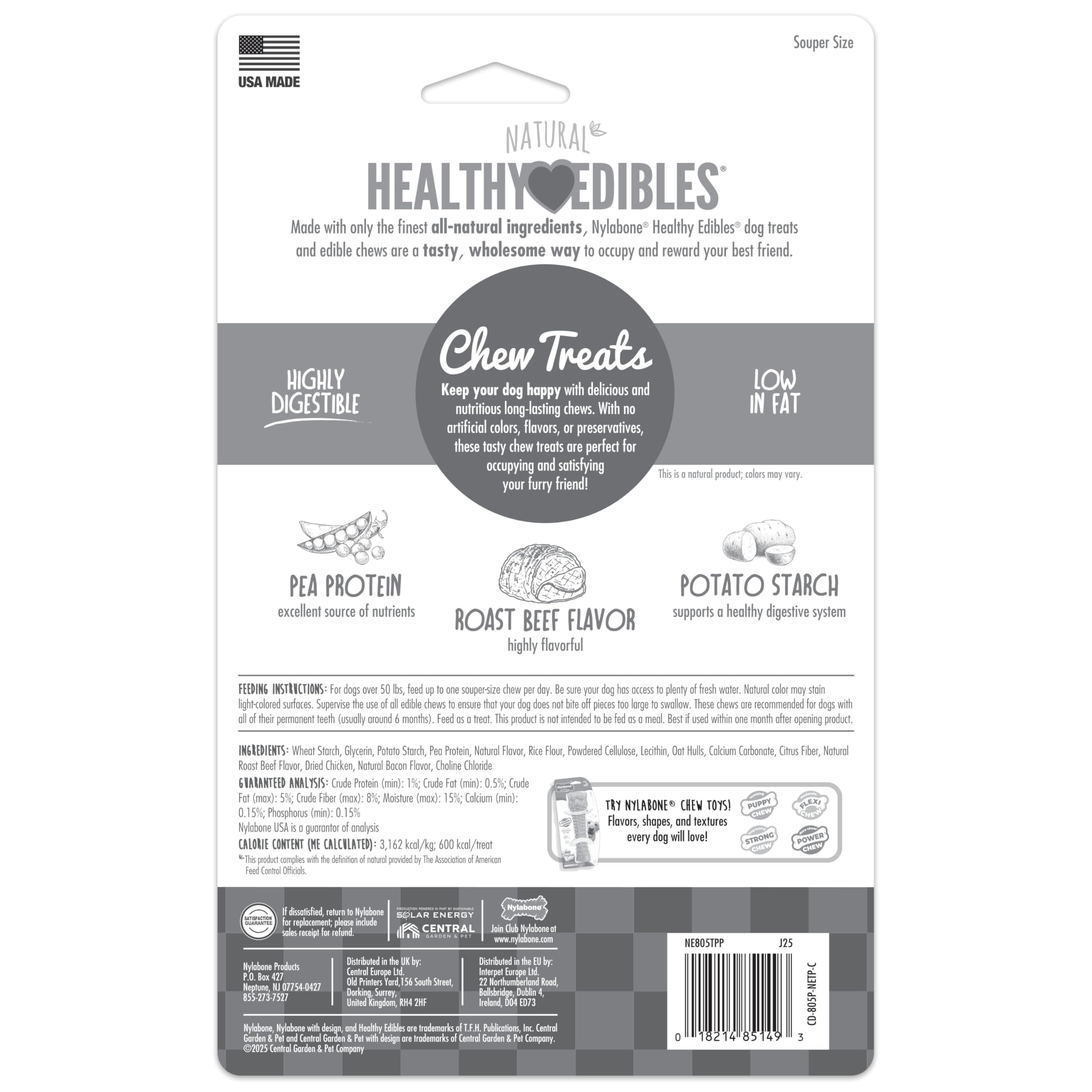 Emballage pratique – Nylabone Healthy Edibles, deux friandises par paquet.