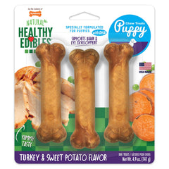 Nylabone Healthy Edibles emballage saveur dinde et patate douce pour chiots.