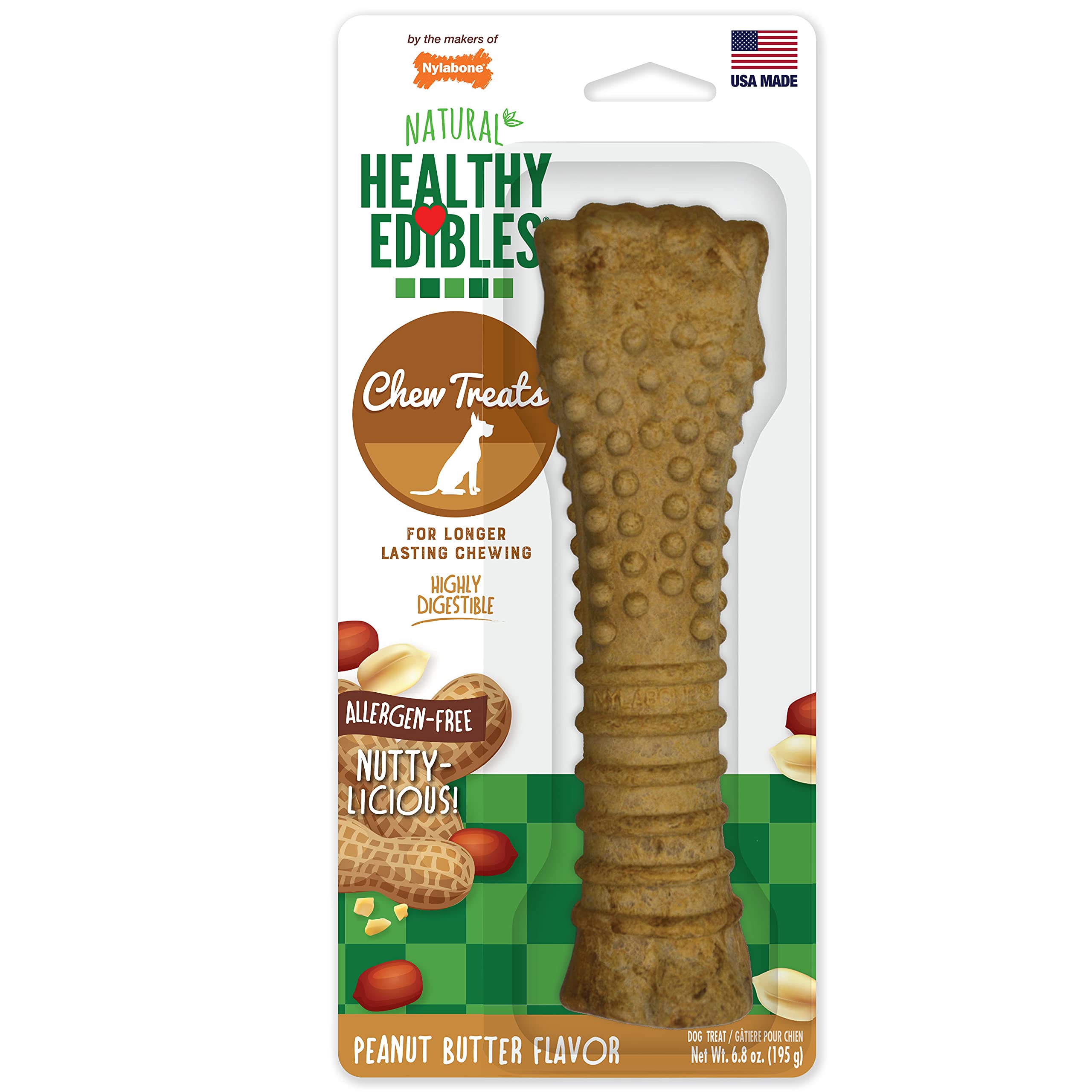Nylabone Healthy Edibles emballage et étiquette, assurance qualité et fabrication locale.