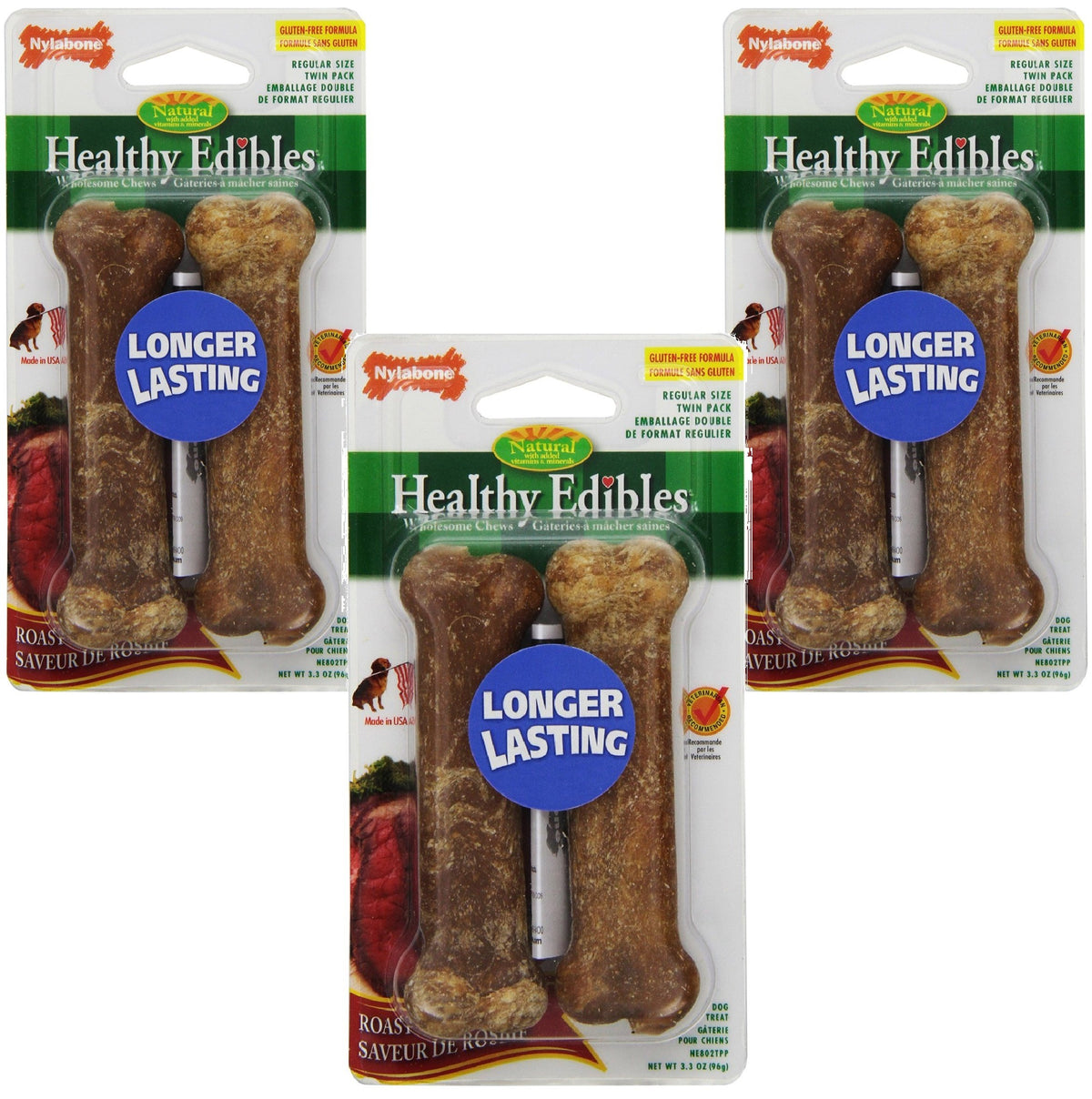 Nylabone Healthy Edibles – os au boeuf, format Regular, snack durable pour chiens.