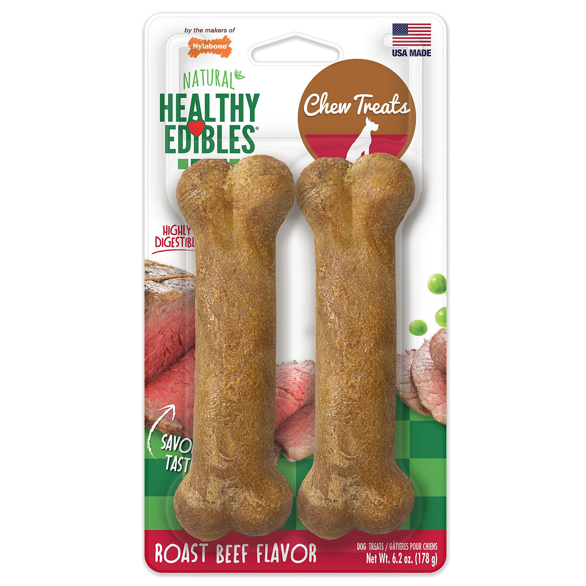 Nylabone Friandises Saines : os boeuf saveur, friandise longue durée pour chien