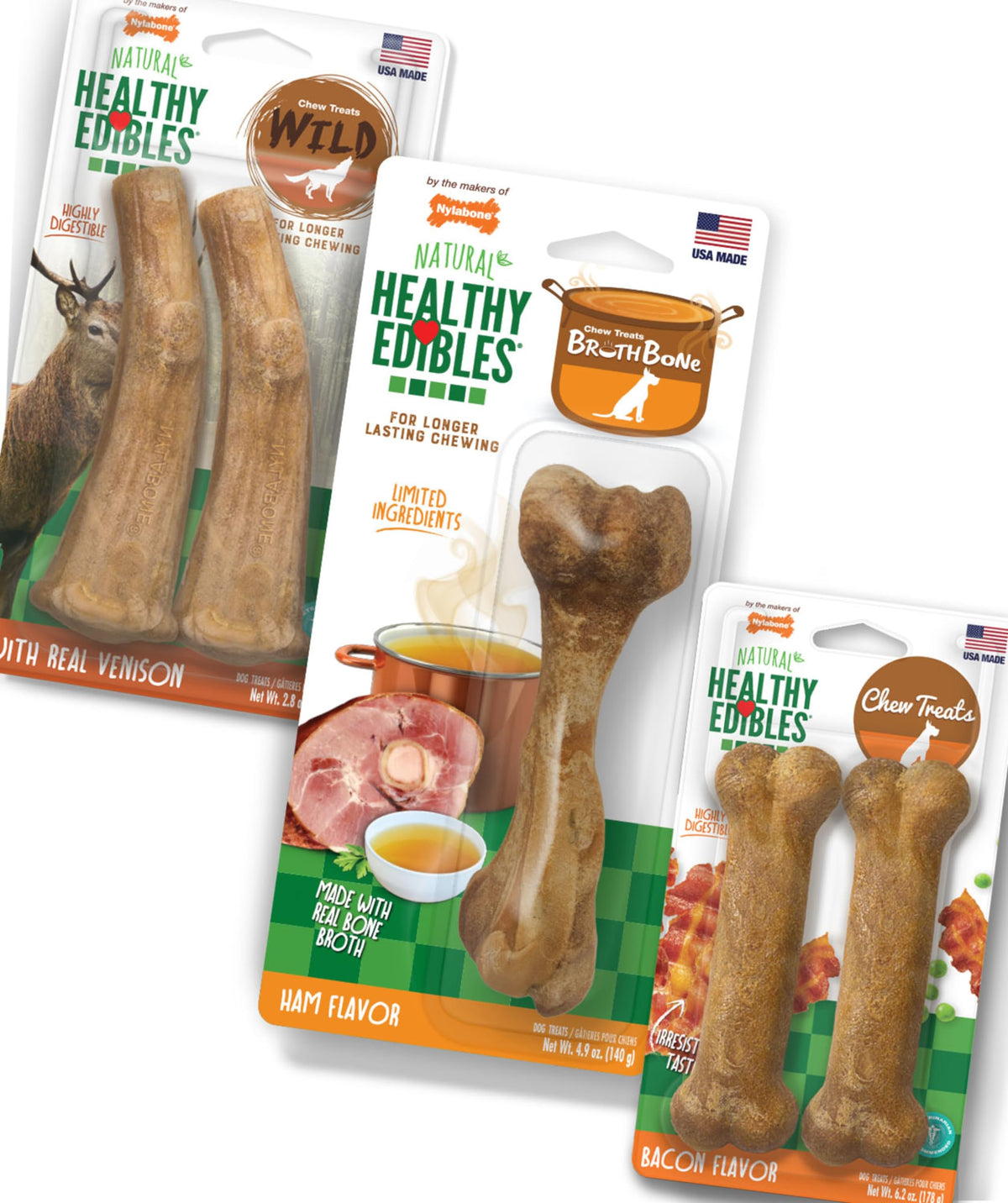 Nylabone Healthy Edibles os-broth-ham : friandise savoureuse pour chien actif.