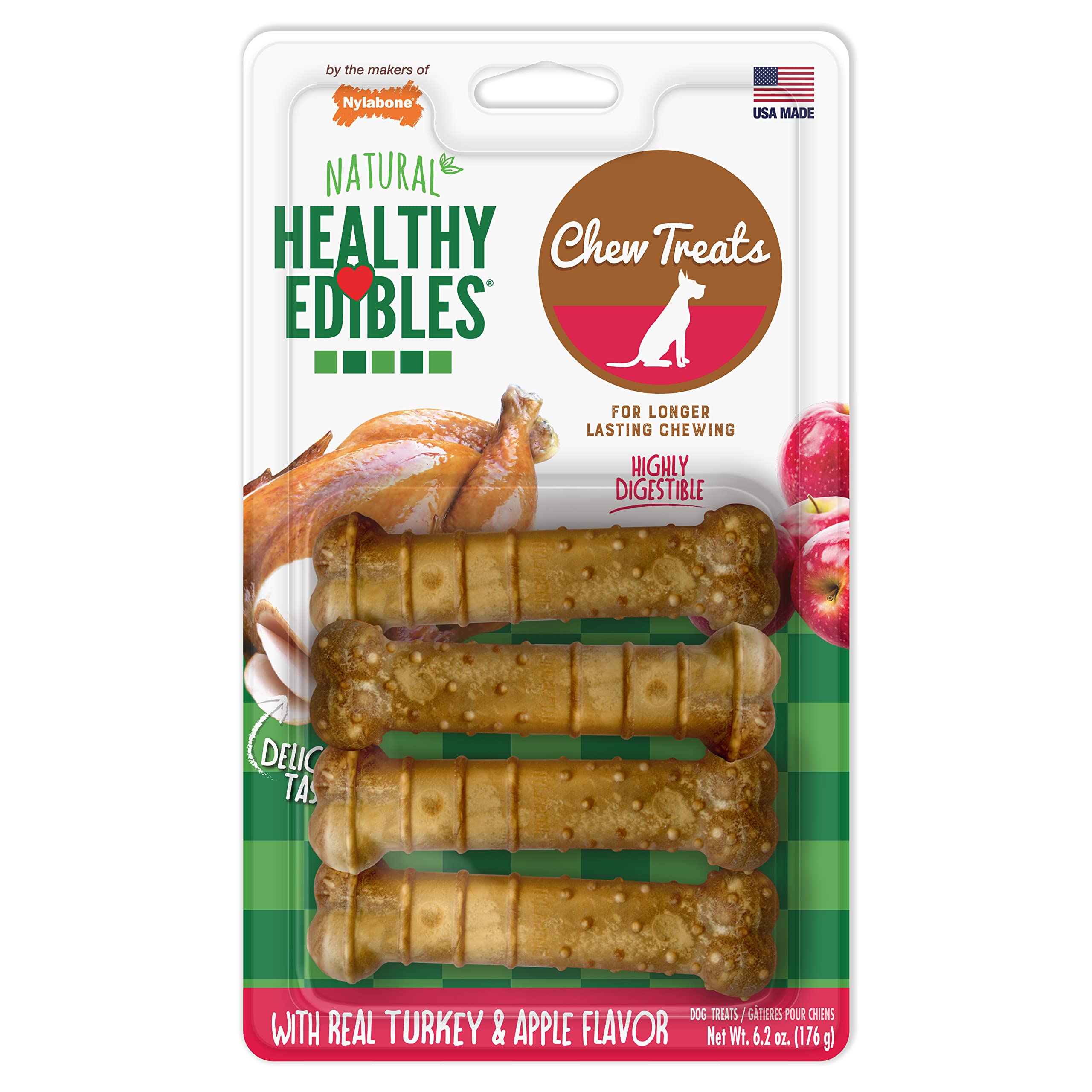 Nylabone Healthy Edibles – emballage visible, expérience gustative durable pour chien.