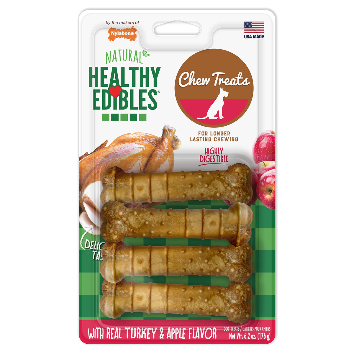 Nylabone Healthy Edibles – emballage visible, expérience gustative durable pour chien.