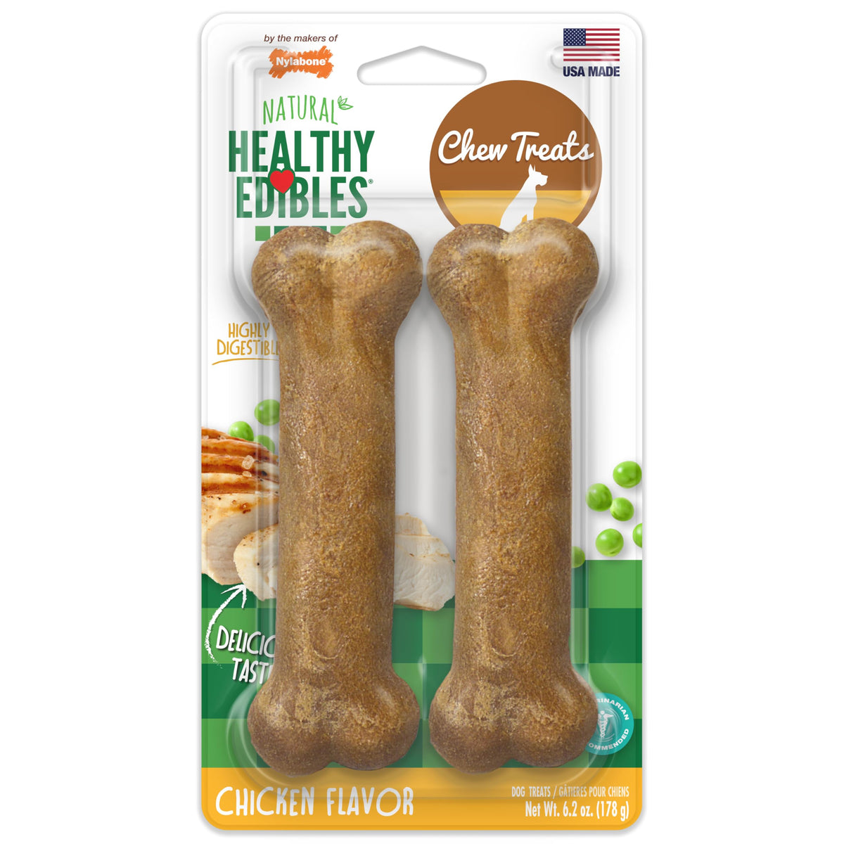 Nylabone Healthy Edibles, os-poulet-longue-duree: friandise durable pour chiens actifs.
