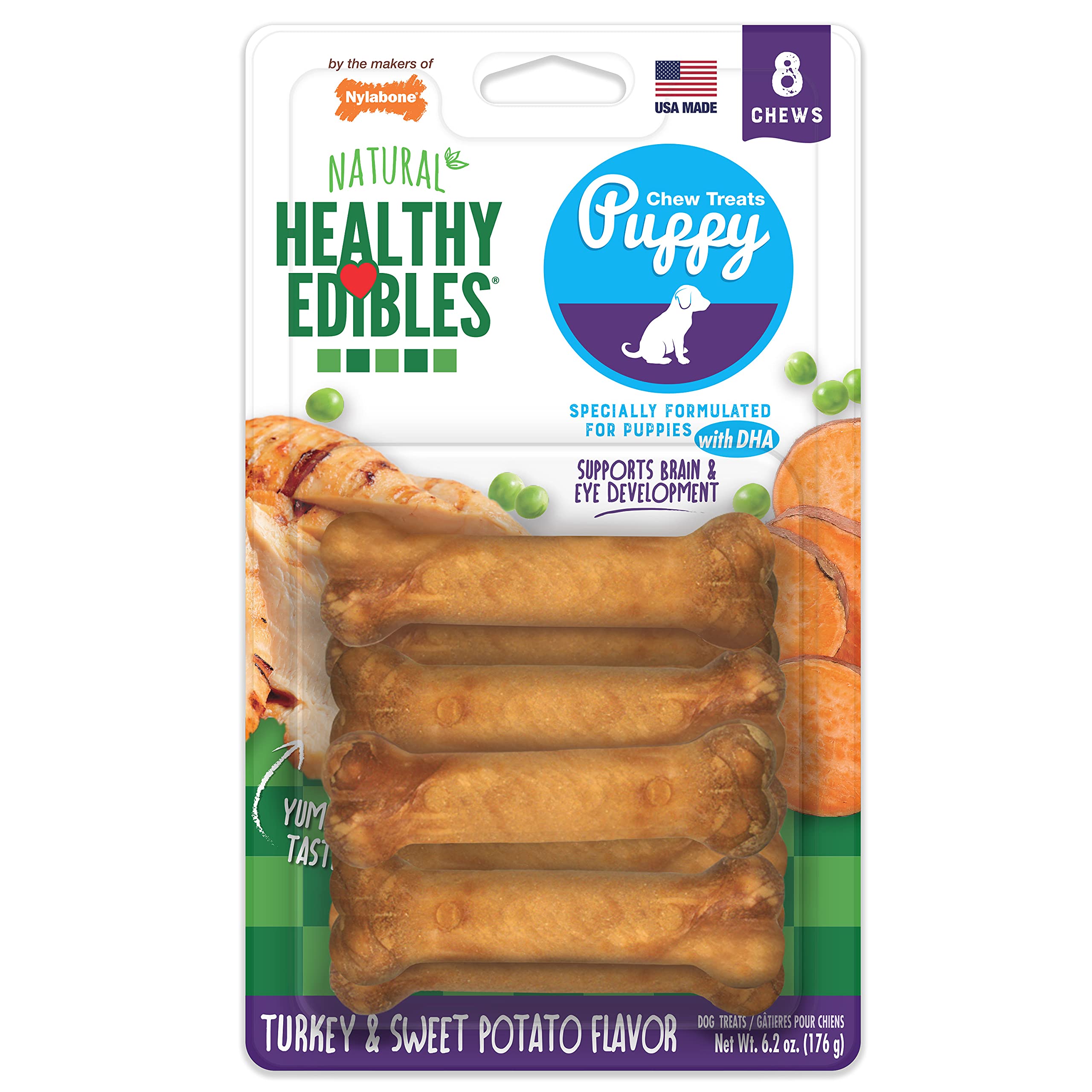 Nylabone Healthy Edibles petit os chiot saveur dinde et patate douce, occupation.