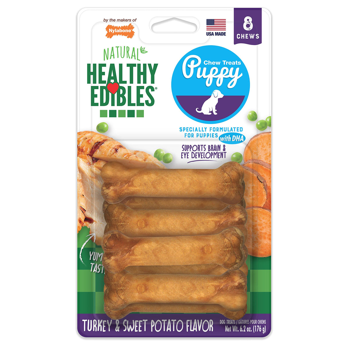 Nylabone Healthy Edibles petit os chiot saveur dinde et patate douce, occupation.