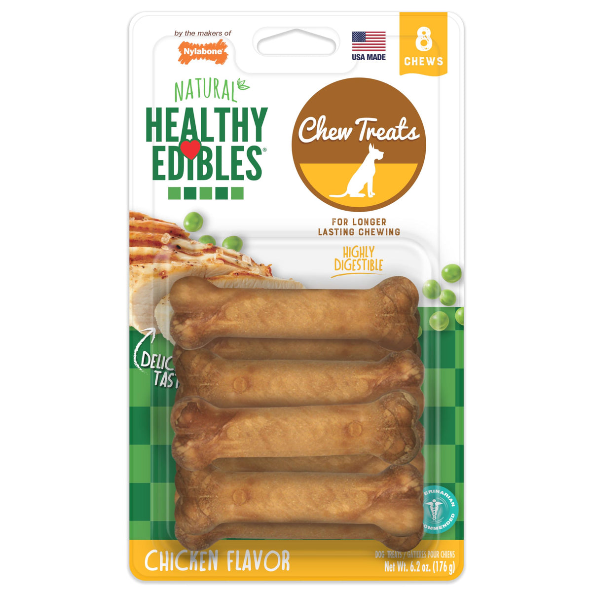 Nylabone Healthy Edibles poulet, emballage usiné, récompense saine pour petit chien.