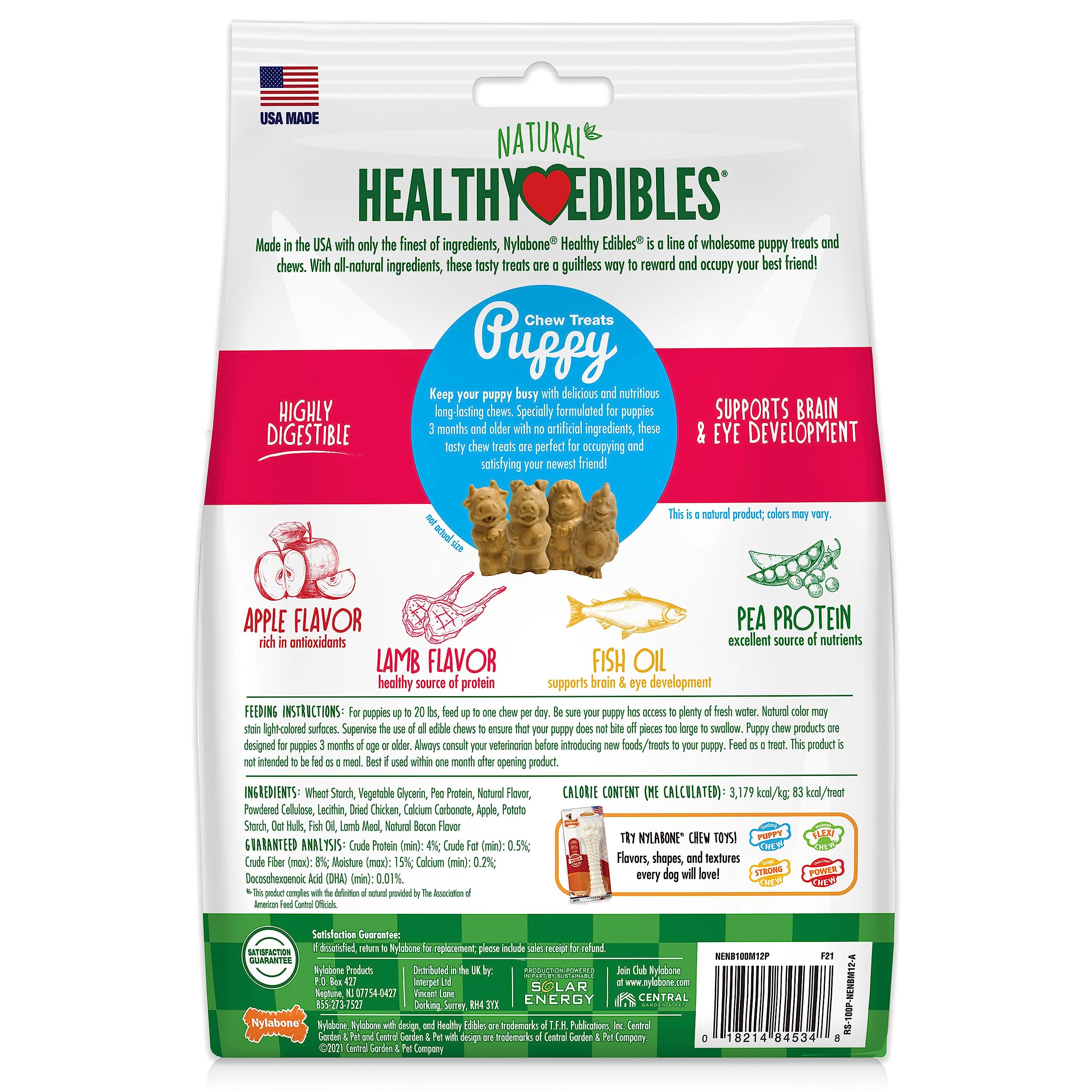 Nylabone Healthy Edibles chiot, ingrédients naturels et purs.