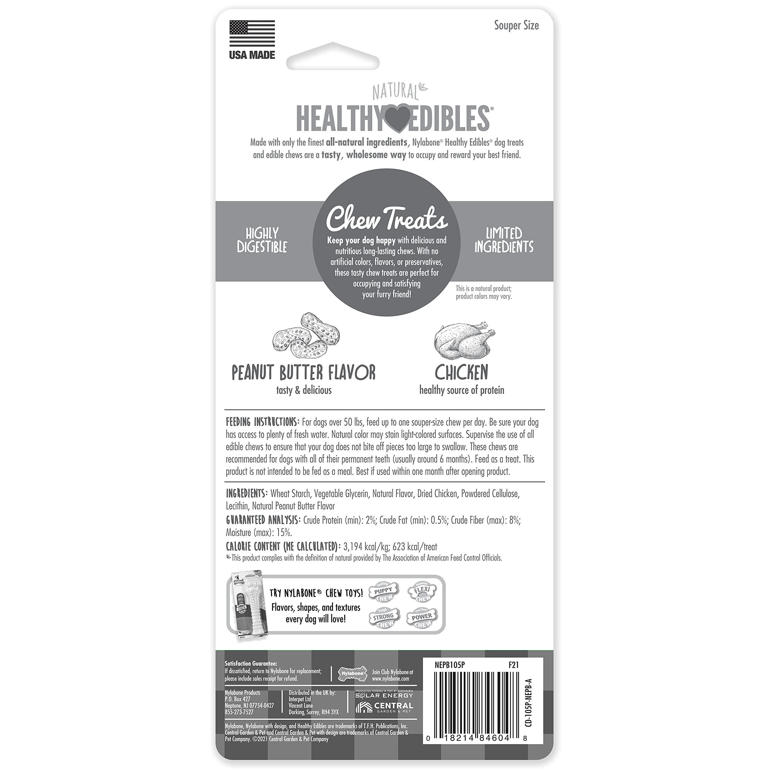 Nylabone Healthy Edibles sans conservateurs ni colorants artificiels, snack naturel.
