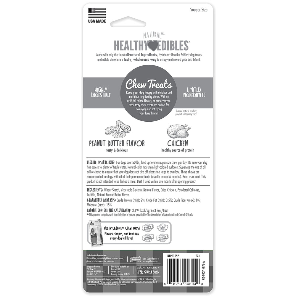 Nylabone Healthy Edibles sans conservateurs ni colorants artificiels, snack naturel.