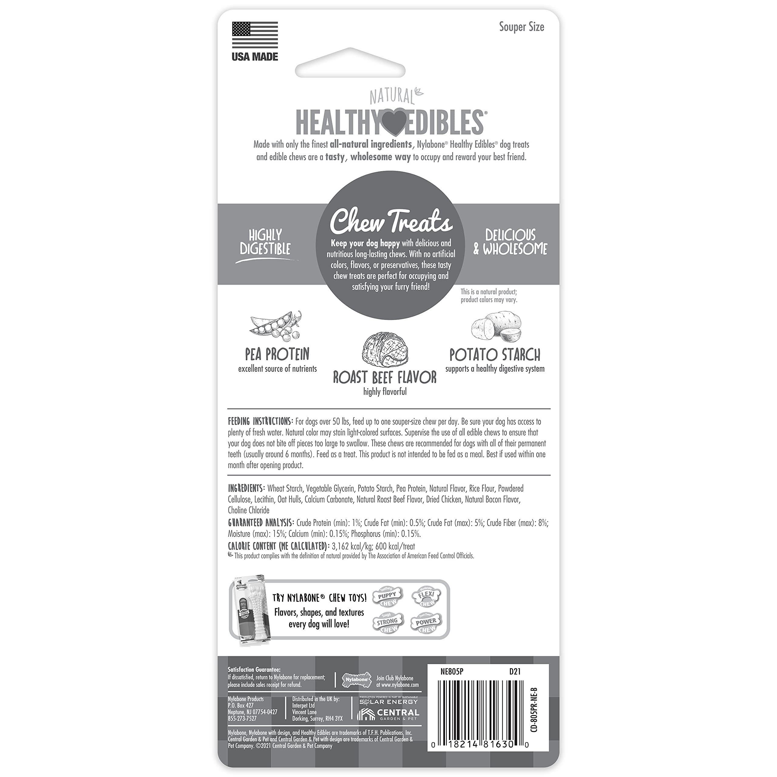 Nylabone Healthy Edibles – sans sel ajouté et sans colorants artificiels XL.