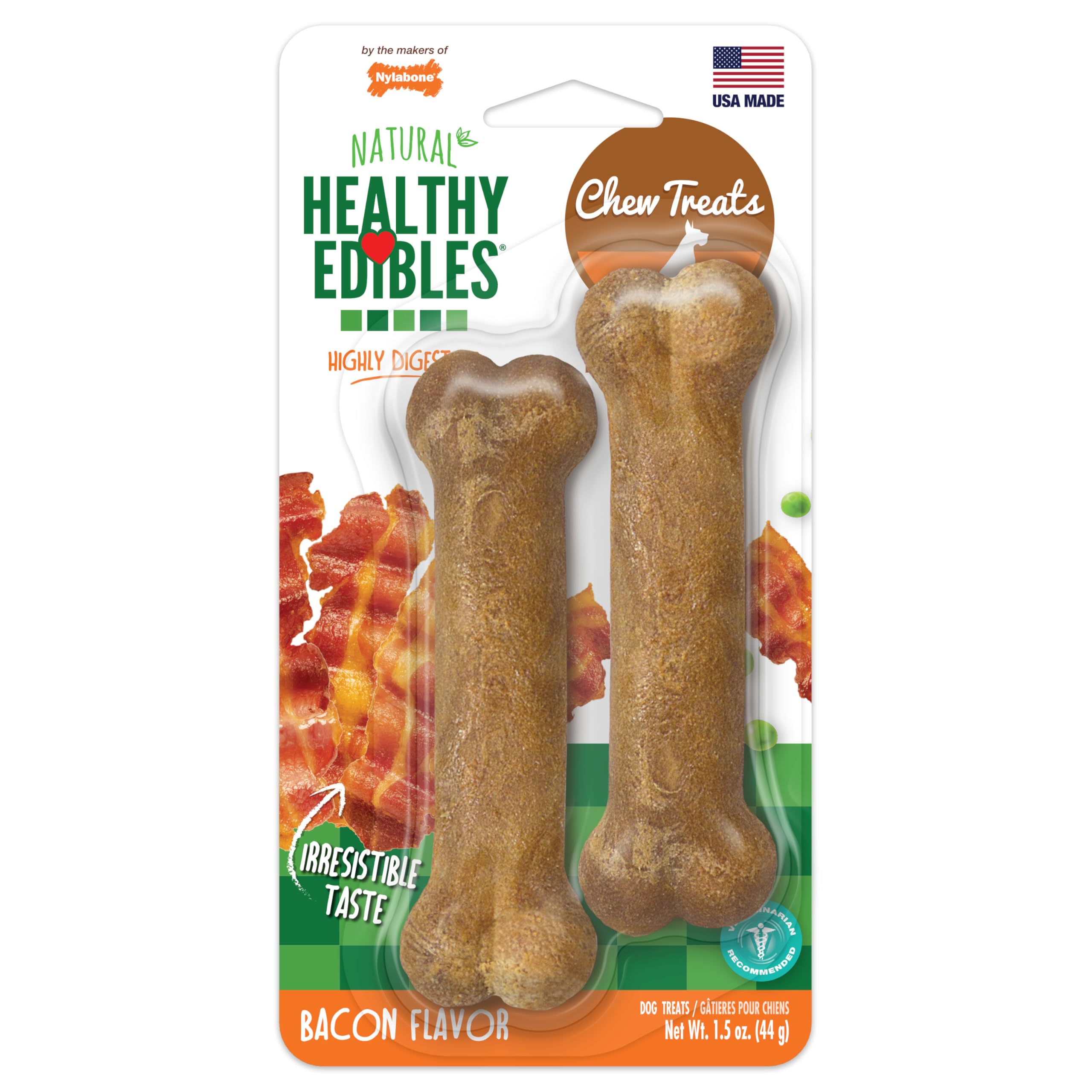 Nylabone Healthy Edibles saveur bacon, format petit; paquet de deux pour chien.