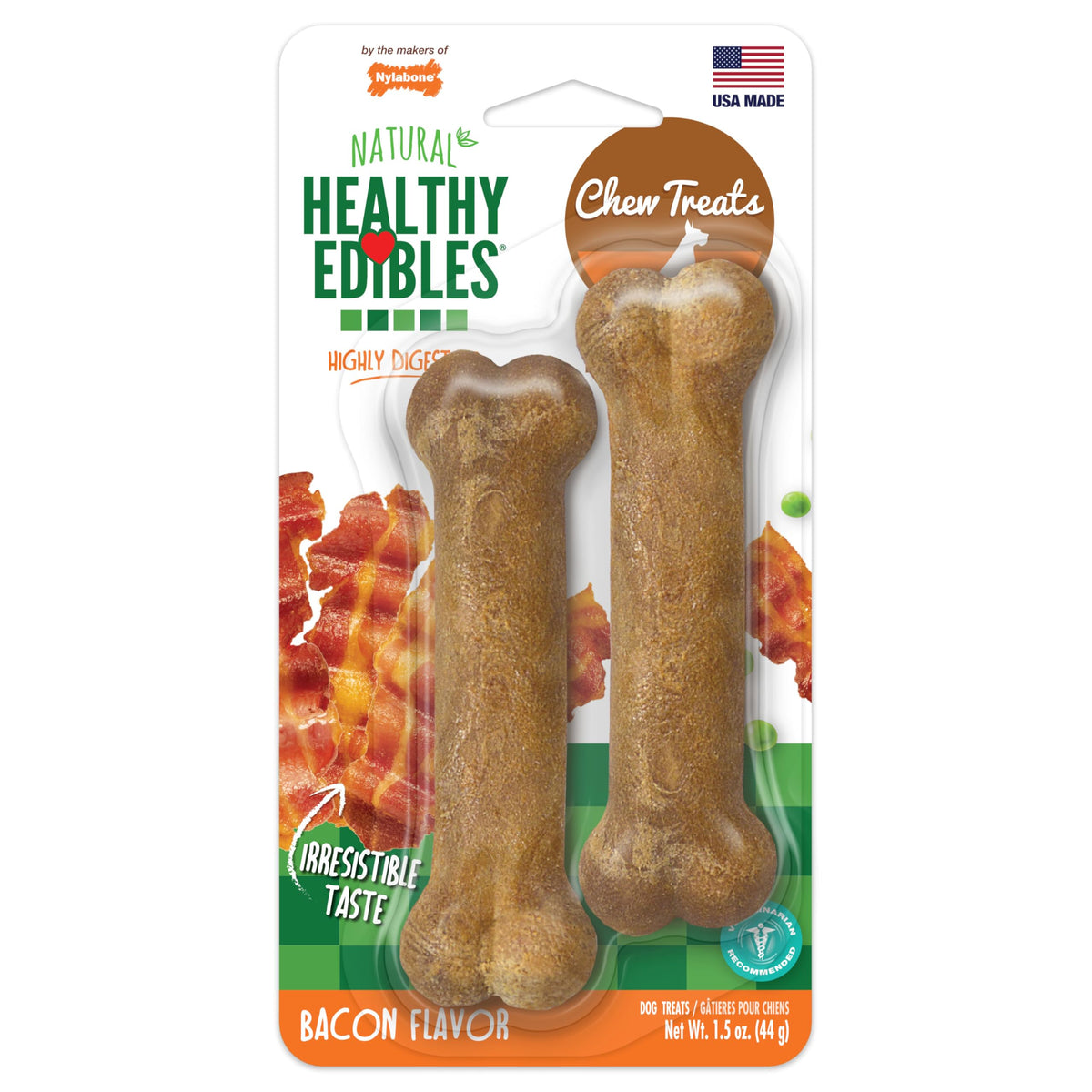 Nylabone Healthy Edibles saveur bacon, format petit; paquet de deux pour chien.