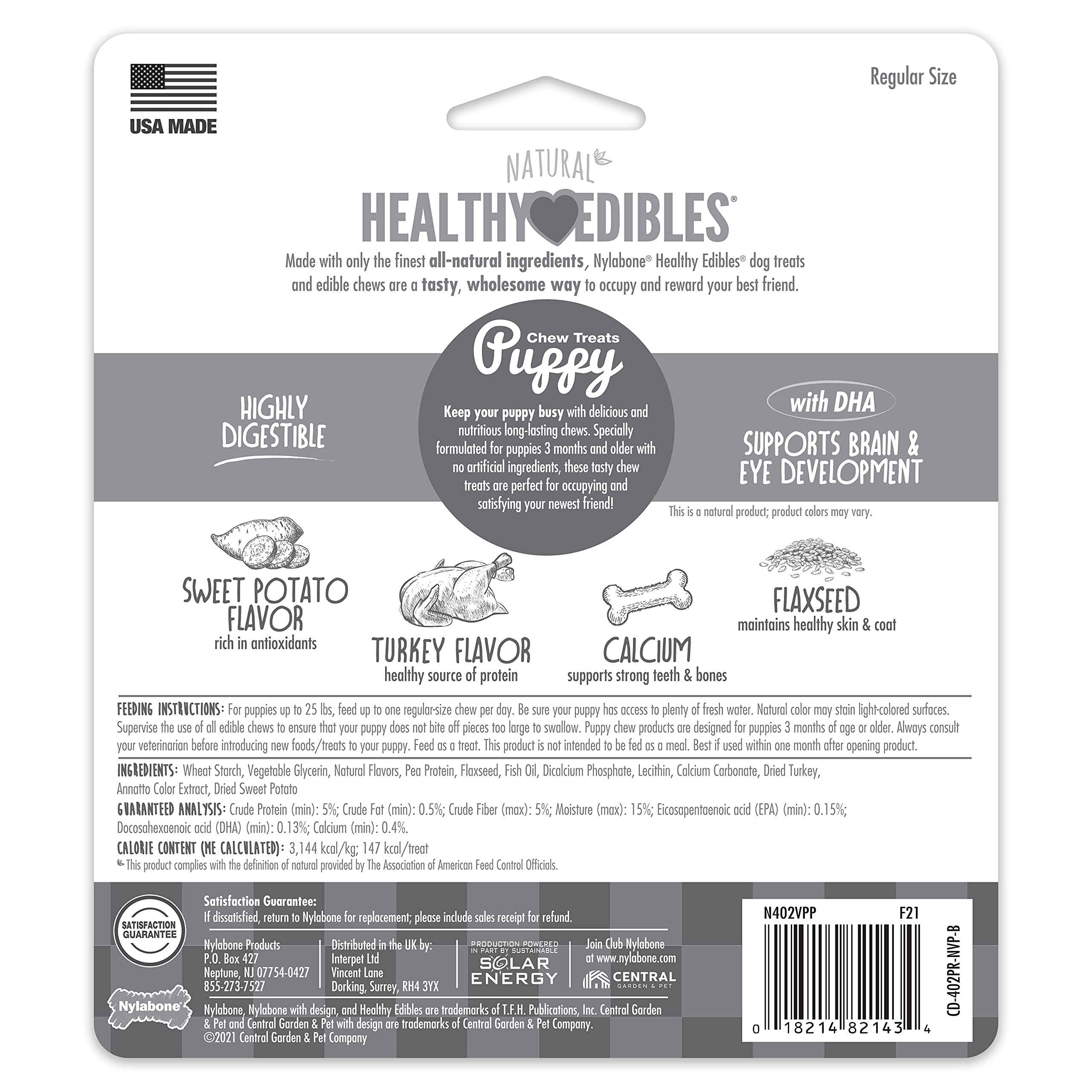 Nylabone Healthy Edibles taille adaptée pour chiots jusqu’à 25 livres.