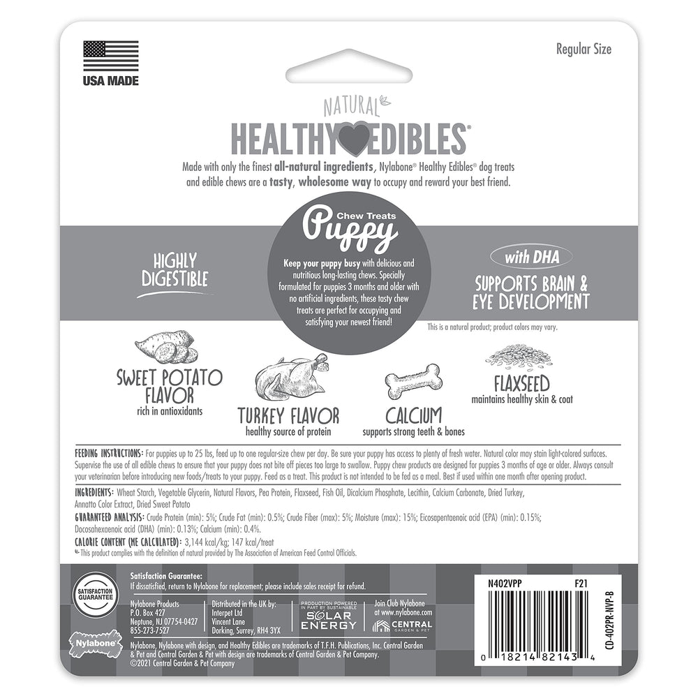 Nylabone Healthy Edibles taille adaptée pour chiots jusqu’à 25 livres.