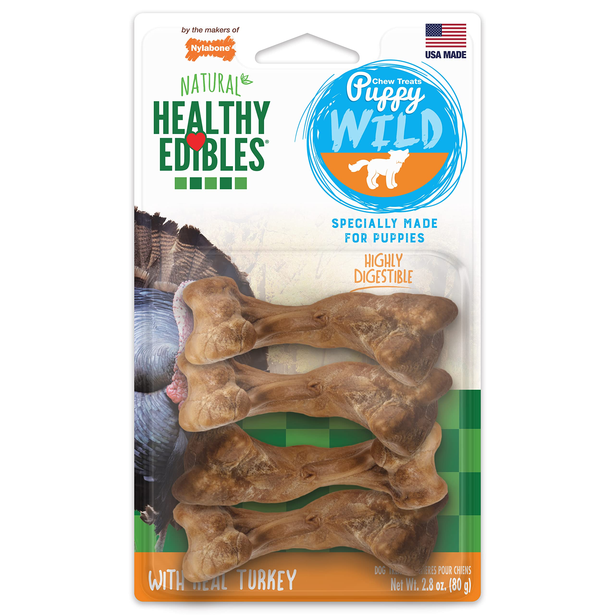 Nylabone Healthy Edibles WILD – os dinde petit: mastication adaptée pour chiots.